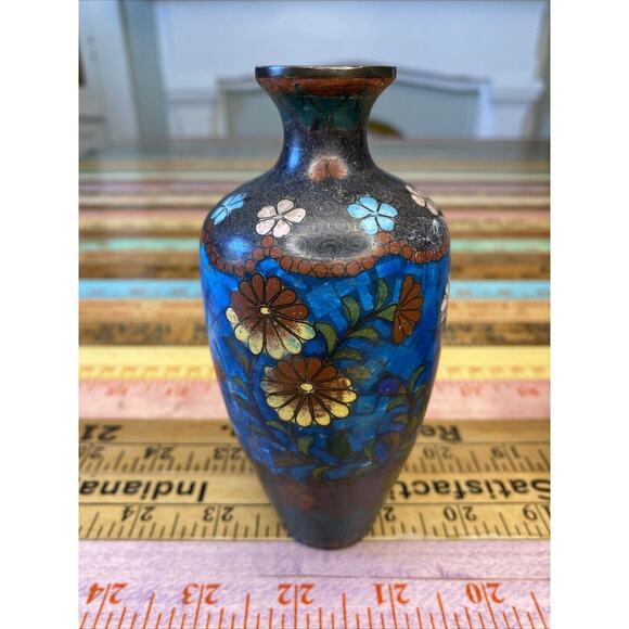 Japanese CLOISONNE Enamel on Bronze Vase & Ginger Jar Period Floral - Picture 7 of 15